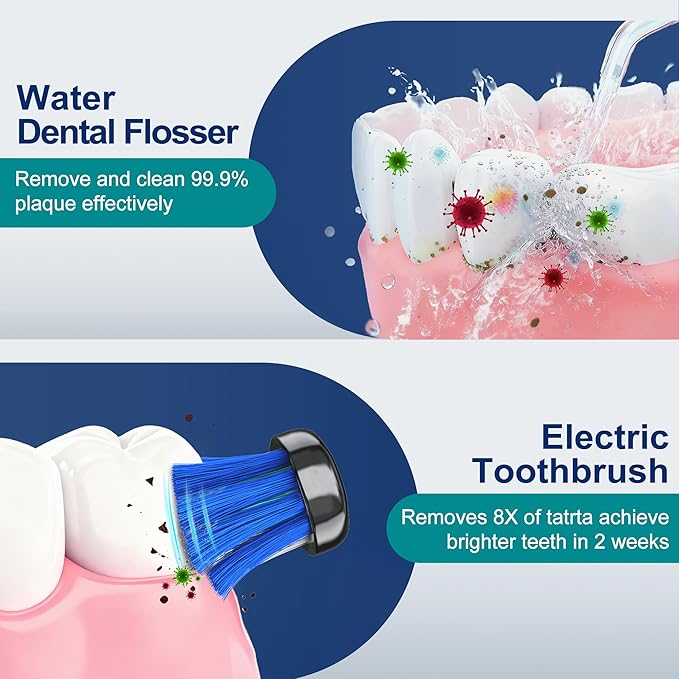 MOCEL Water Dental Flosser and Electric Toothbrush Combo - Portable Oral Clean Kit for Teeth Cleaning, Braces & Gums Care