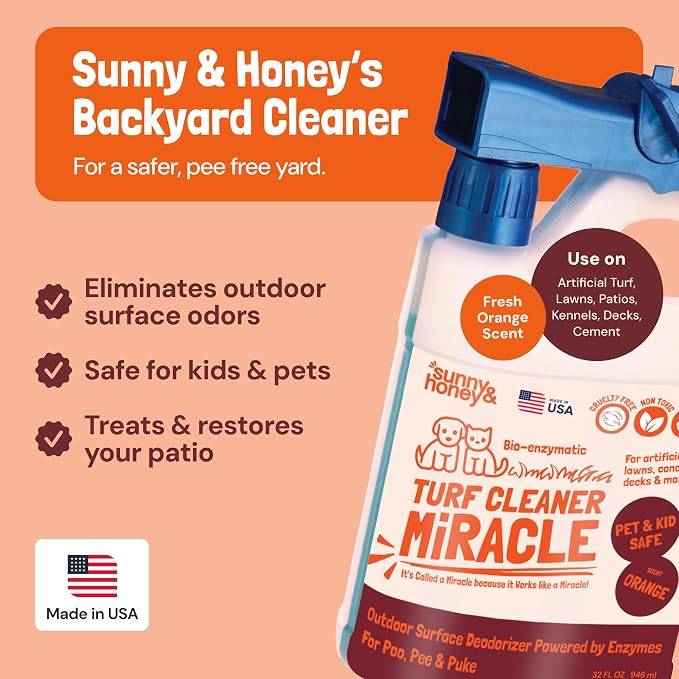 Sunny & Honey Turf Cleaner for Pet Urine Outdoors, 32 fl oz Orange | Enzymatic Yard Deodorizer for Dog Urine and Poop - For Artificial Grass and Decks - Pet and Plant Safe - Brightens Patios