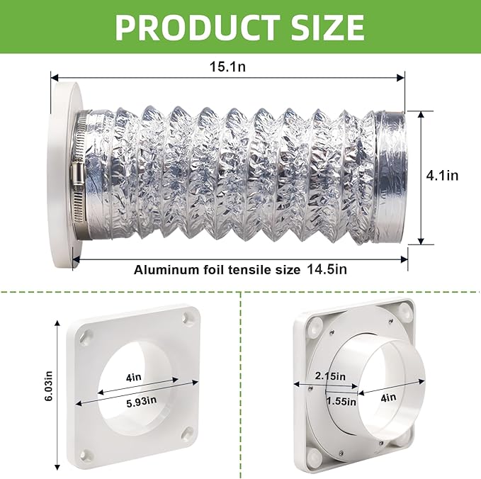Magnetic Dryer Vent Coupling Quick Connector DV180 Airtight Seal,Dryer Vent Connector Kit Including 2.6ft 4" Duct and two Clamps | Quick Connection and Disconnection, Strong Magnet Self-Alignment Design, Quick-Installation, Dryer Vent Connector Kit