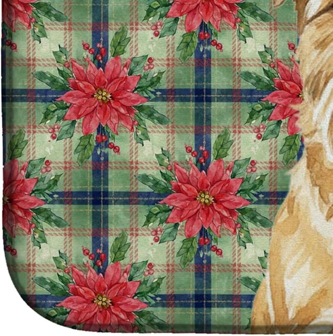 Caroline's Treasures Wheaten Norfolk Terrier Christmas PoinsettIas Dish Drying Mat Absorbent Dish Drying Mat Pad for Kitchen Counter Dish Drainer Mat for Countertop, 14 x 21", Multicolor