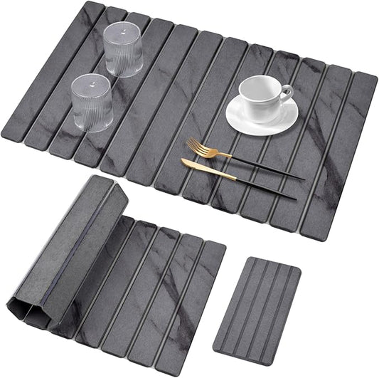 2 PCS Extra Large Stone Dish Drying Mat for Kitchen Counter, 28"×16" Marble Dish Drying Mat with 8"x 4" Coasters, Non - Slip Collapsible Absorbent Stone Dish Drying Mat for Multi - Purpose