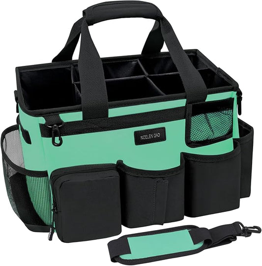 Wearable Cleaning Caddy Bag,Cleaning Supply Tote for Cleaning Supplies, Cleaning Organizer with Adjustable Shoulder and Waist Straps for Cleaners Housekeepers (Lake Green and Black, Large)