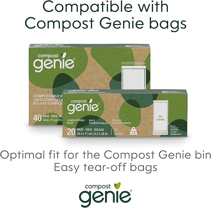 Kitchen Compost Bin, White Stainless-Steel Large, 3.6 Gallon, Indoor Odorless Composting, Hands-Free, Washable Parts, Includes 8 Tear-Off Compostable Bags and 1 Carbon Filter