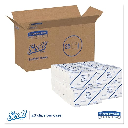 Scott 01980 SCOTTFOLD Paper Towels, 9 2/5 x 12 2/5, White, 175 Towels/Pack, 25 Packs/Carton