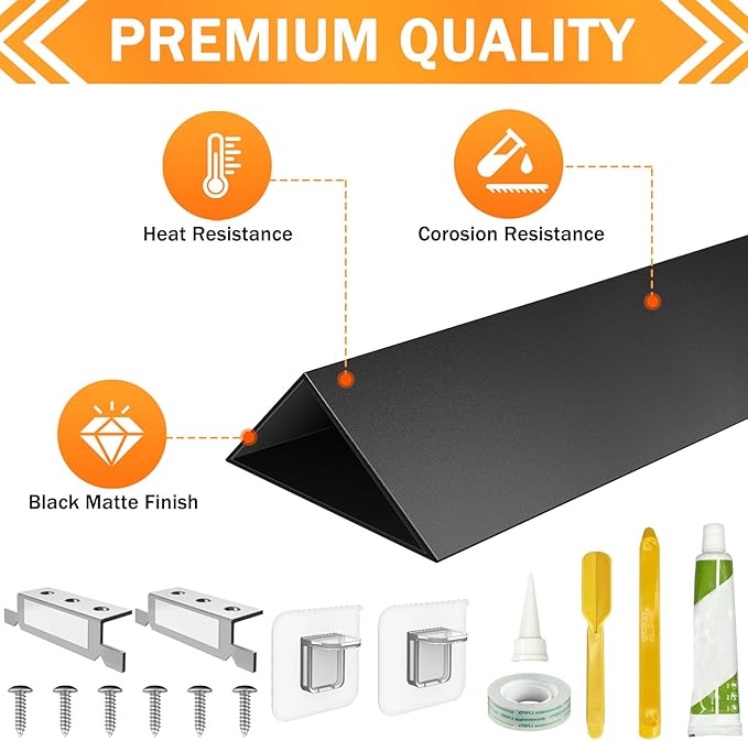 30" Slide-in Range Rear Filler Kit W10113901A, Stove Gap Universal Triangular Filler Strip, Top Trim Kit Between Stove and Wall for Whirlpool & Most Brand, Aluminum Gap Cover Black