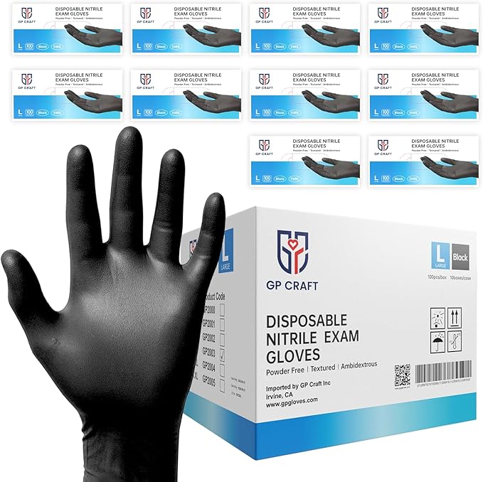 5 Mil Nitrile Gloves Black GP50 - Latex & Powder Free - Disposable - Food Safe - for Cleaning, Food Prep, Nail Tech