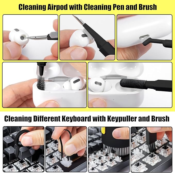 walrfid 20-in-1 Computer Keyboard Cleaner Kit, Laptop Screen Cleaning Spray for iPhone AirPods Cell Phone MacBook iPad Pro, 15-in-1 Electronic Clean Brush Tool for Earbuds iPod PC Monitor TV Earphone