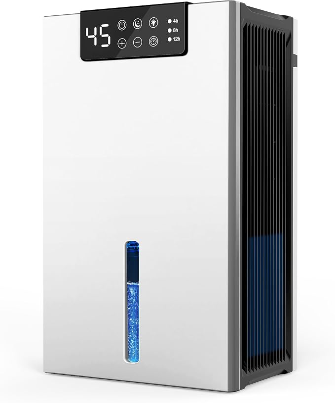 Dehumidifier, Dehumidifiers for Home(1000sq.ft), 98 OZ Dehumidifier Washable Air Filter, Dehumidifiers for Basement with Drain Hose, Auto Shut Off, Timer Setting, Humidity Display, Silver