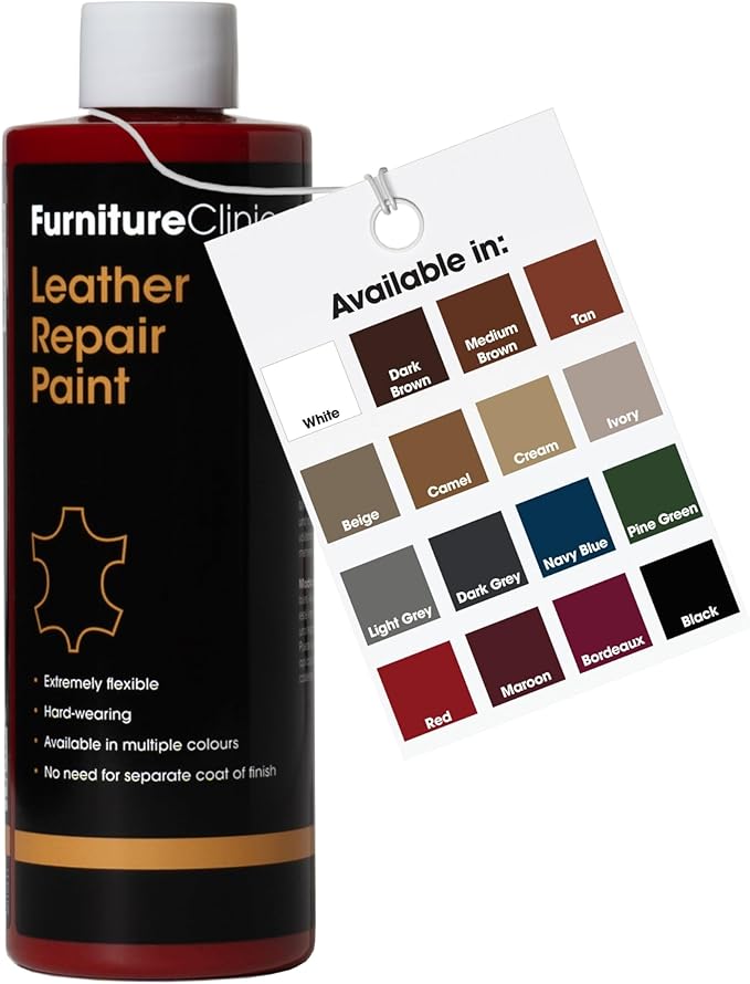 Furniture Clinic Leather Repair Paint | 2-in-1 Seal and Color | Use on Scratches, Tears, and Holes in Car Seats, Furniture | Quick and Easy Leather Repair Kit for Furniture (Red, 500ml / 17oz)