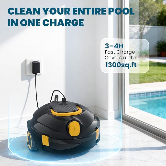 Y20 Robotic Pool Cleaner, Cordless Pool Vacuum for Above Ground & Inground Flat Pools with Dual Motors, 150 Min Runtime, Auto-Parking, Powerful Pool Vacuum Robot for Up to 1300 Sq.Ft