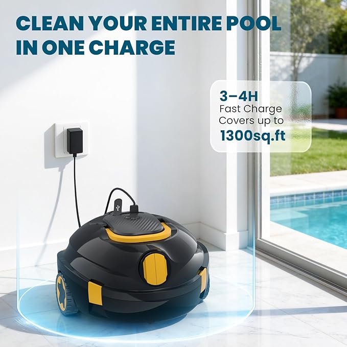 Y20 Robotic Pool Cleaner, Cordless Pool Vacuum for Above Ground & Inground Flat Pools with Dual Motors, 150 Min Runtime, Auto-Parking, Powerful Pool Vacuum Robot for Up to 1300 Sq.Ft