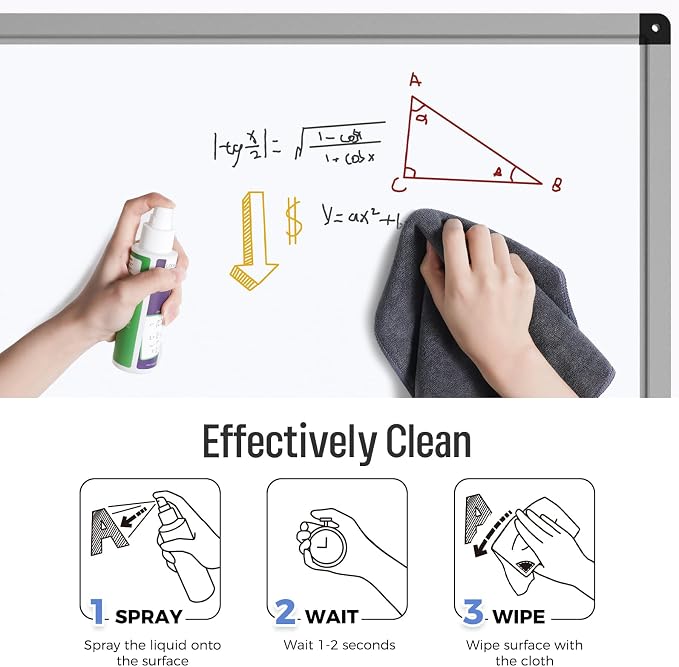 loukin | Non-toxic Whiteboard Cleaner (17 fl oz) 1 Pack & Magnetic Cleaning Cloth 1 Pack & Whiteboard Cleaner (3.4 fl oz) 1 Pack