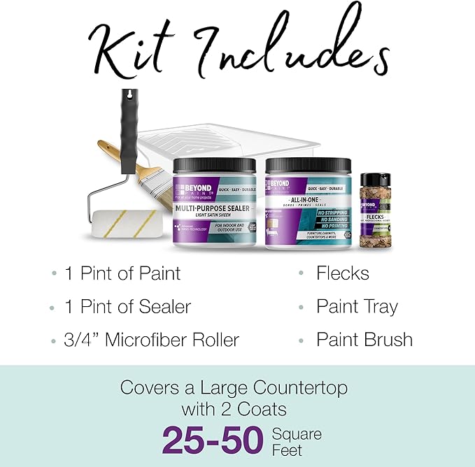 Beyond Paint Smoked Gray Flecks Countertop Makeover Kit with Paint, Sealer, Flecks, and Tools for Countertops, Off White