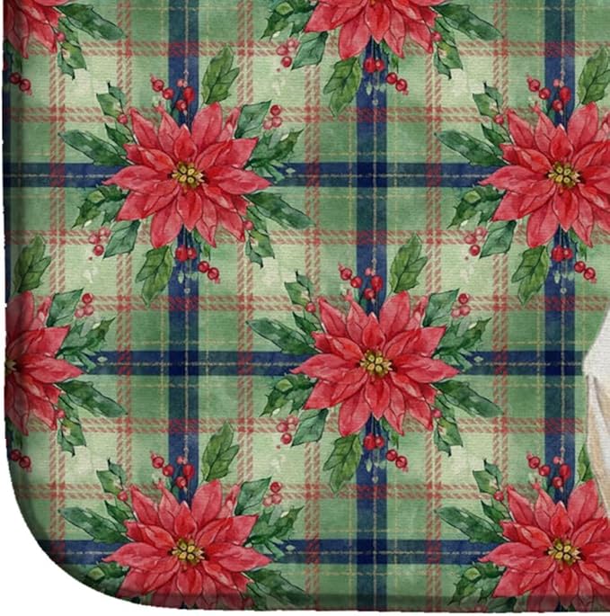 Caroline's Treasures Cream Italian Greyhound Christmas PoinsettIas Dish Drying Mat Absorbent Dish Drying Mat Pad for Kitchen Counter Dish Drainer Mat for Countertop, 14 x 21", Multicolor