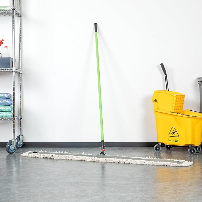 Restaurantware-Clean Tek Professional 59.84 x 5 Inch Dry Floor Mop, 1 Disposable Dust Mop - 64-Inch Handle, Secure Attachment, Blue Cotton, Ideal For Floor,Cleaning Home, Office