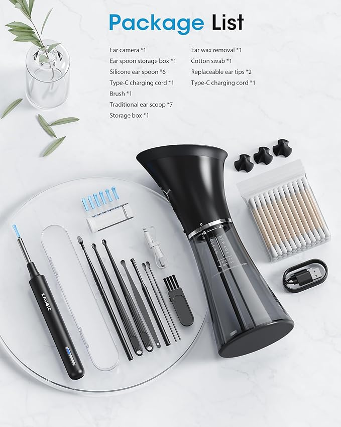 KAUGIC Ear Wax Removal Kit with Camera – Ear Cleaner Tool for Safe & Effective Ear Care – Includes Ear Camera for Visual Inspection & Gentle Ear Irrigation System – Complete Ear Cleaning Solution