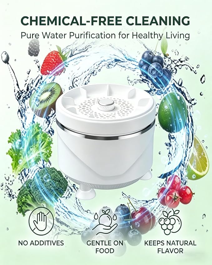 Fruit and Vegetable Cleaner Produce Wash Washer Veggie Spinner Device Natural Portable Kitchen Essentials Home Berry Grape Cleaning Gadget Tool Equipment for Fresh Seed Food Purifier