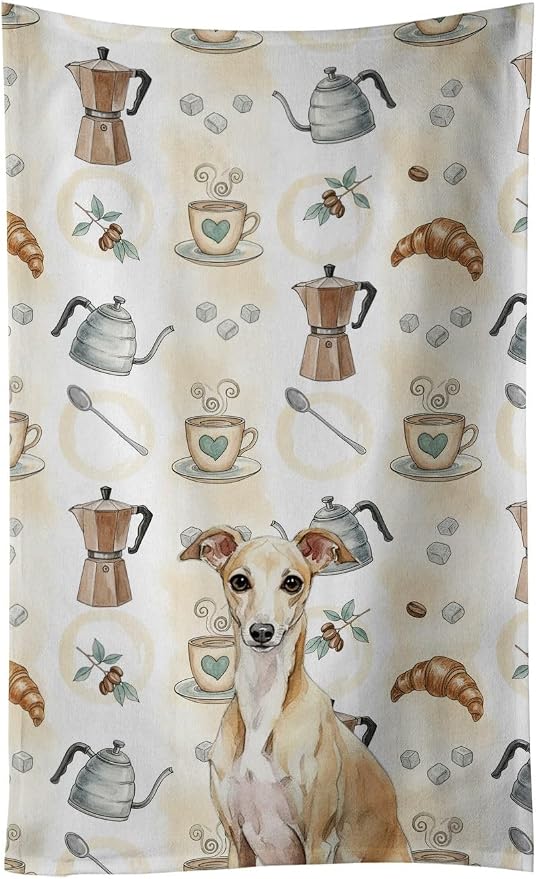 Caroline's Treasures Fawn Italian Greyhound Coffee Bar Kitchen Towel Velour Plush Front and Cotton Loop Back Machine Washable