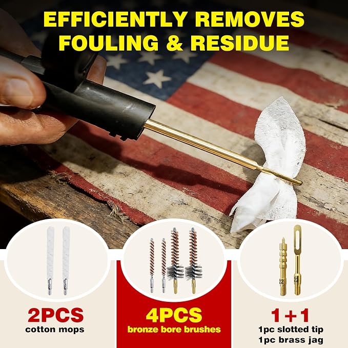 Gun Cleaning Kit for .22 .223Cal .22LR, 5.56 Cleaning kit with 30ml Gun Cleaning Oil, Gun Cleaning Snake, Cleaning Swabs, Bronze Bore Brush and Brass Jag Adapter with Portable Case