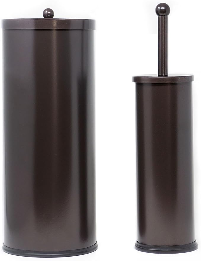 Stainless Steel Toilet Paper Canister and Toilet Brush Case Set (Bronze Set of 2)