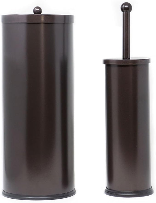 Stainless Steel Toilet Paper Canister and Toilet Brush Case Set (Bronze Set of 2)