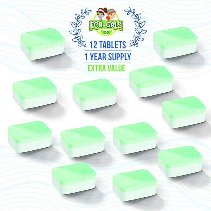 Eco-Gals Eco Scrubz Deep Dishwasher Machine Cleaner Unscented, 12 Count Tablets - 1 Year Supply plus Eco-Shines Dishwasher Detergent Pods With 3 in 1 Power of Liquid, Powder, and Gel for Brig