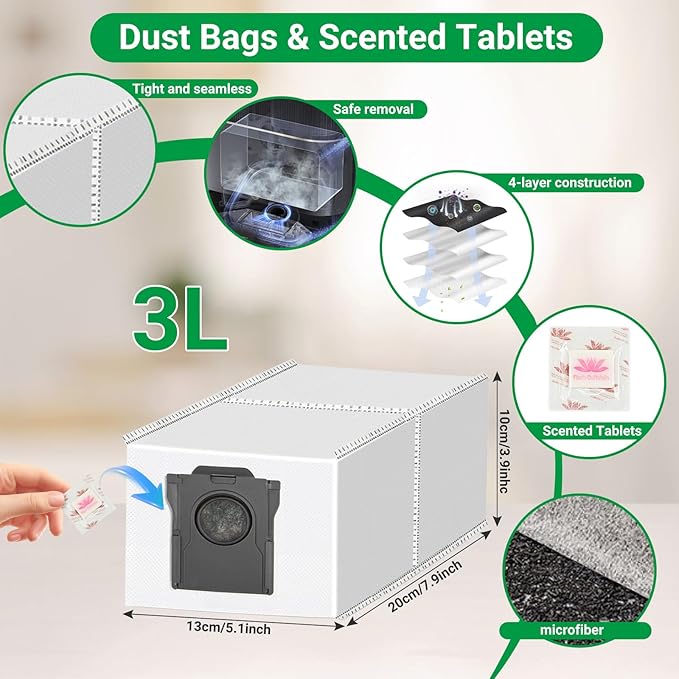 Replacement Kit for Dreame X40 Ultra/X40 Master/L40 Ultra Gen 2 & Mova P50 Pro/p10 pro ultra gen2,2 Main Brushes,4 Filters,6 Mop Pads & Dust Bags & Scented Tablets & Side Brushes