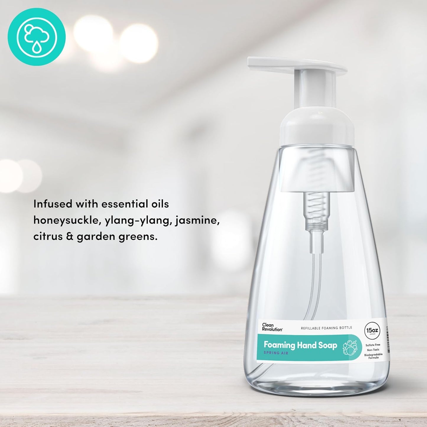 Clean Revolution Ready to Use Foaming Hand Soap | Three Pack | Jumbo 15oz Bottles | Gentle, Moisturizing & Eco-Friendly | Real Essential Oils | Spring Air | 45 Total Fl Oz, Clear