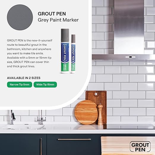 Grout Pen Grey Tile Paint Marker: Waterproof Grout Paint, Tile Grout Colorant and Sealer Pen - Grey, Narrow 5mm Tip (7mL) - 3 Pack