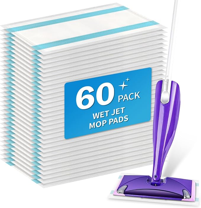 60 Pack Disposable Wet Jet Pads for Swiffer WetJet Mop - Multi-Surface Floor Cleaning Mop Pads, Mopping Replacement for Swiffer Wet Pads Refill, Super Absorbent | 4-Layer Thickened