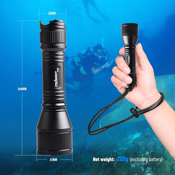 ORCATORCH D550 Scuba Dive Light 1000 Lumens Underwater Flashlight with 3 Modes, Tail Switch, IP68 Waterproof, Hands-Free Backup Dive Light with Wrist Strap