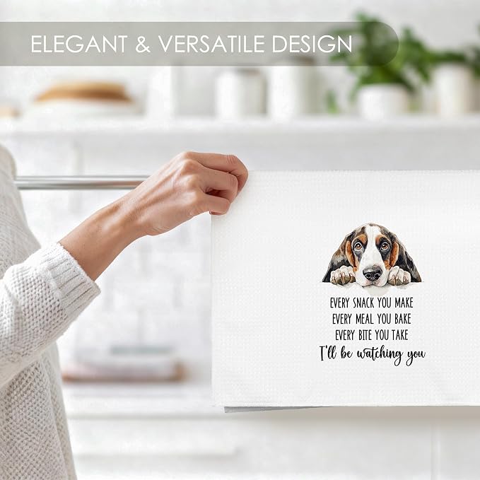 Basset Hound Kitchen Towel Gifts for Dog Lovers Decorative Set of 2, Bassett Hound Dish Towels Dishcloths Tea Towels, Basset Waffle Weave Microfiber Hand Towel for Kitchen Bathroom Decor 16x24