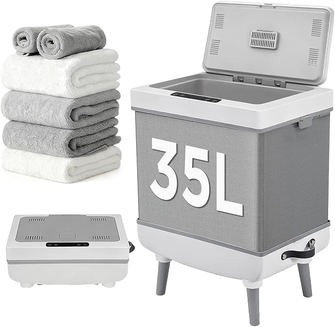 IPOW Foldable Towel Warmer 35L Large Quick Heating Hot Warming Tub Fits Up to 3 Oversized Towels(45"x70"), Bathrobes and Blankets Ideal for Home & Spa