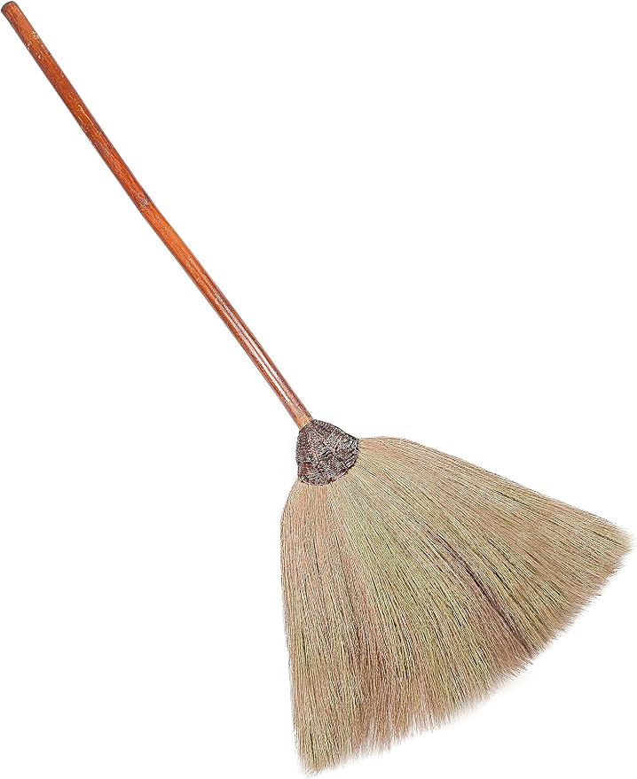 SKENNOVA - Overall Length 39-40 inch of Old Traditional Authentic Natural Grass Broom Bamboo Stick Handle