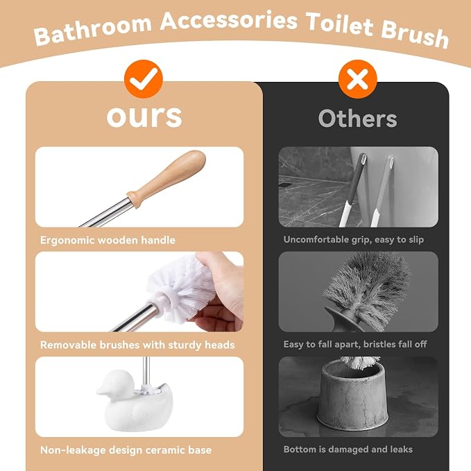 White Toilet Brush and Holder Set,Cute Duck Bathroom Decor, Non-Slip Handle Toilet Bowl Brush, Practical Bathroom Accessories Cleaning Tools Set,1pcs