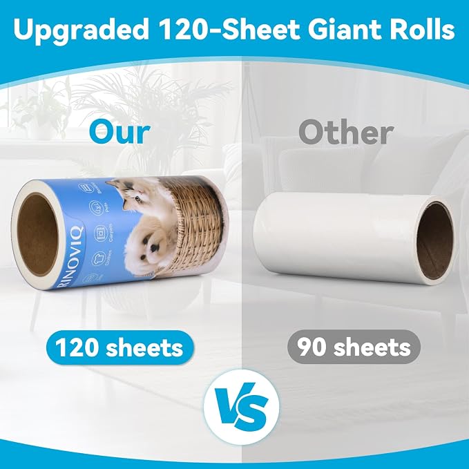 Lint Roller for Pet Hair – 1200 Sheets Mega Value Set, 2 Upgraded Handles, 3.9-inch Rolls with 120 Sheets Each, Sticky Hair Remover for Clothes, Sofa, Carpet & Furniture, Dog & Cat Hair