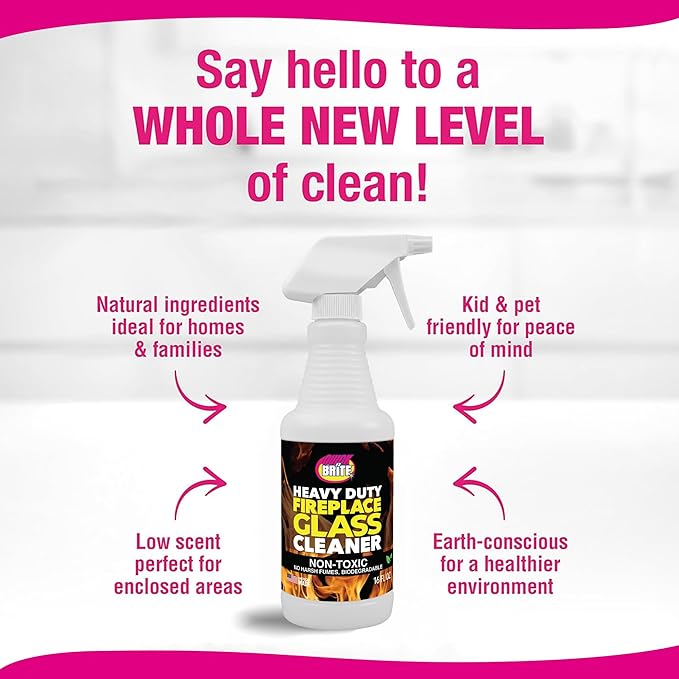 Quick 'n Brite Fireplace Glass Cleaner 16oz, Nonabrasive Cleaning Spray for Oven, Cooktops, Ceramic-Glass, Microwave Glass (Pack of 2)