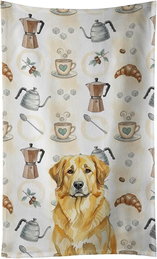 Caroline's Treasures Lion Yellow Leonberger Coffee Bar Kitchen Towel Velour Plush Front and Cotton Loop Back Machine Washable