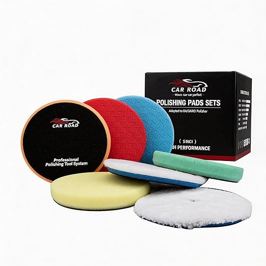 Buffing Polishing Pads 5 Inch, CAR ROAD 7PCs 5.5 Inch Face for 127mm Kit for Car Buffer Polisher Cutting Polishing Pad Kit for Car Buffer Compounding,Polish and Waxing (5 Inch(125mm))