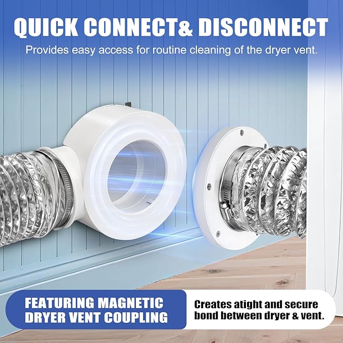 90° Magnetic Dryer Vent Coupling Strong Magnetic Self-connection，Suitable for Confined Paces Magnetic Dryer Vent Coupler with 4 inch Hose Easy to Connect（WHITE)
