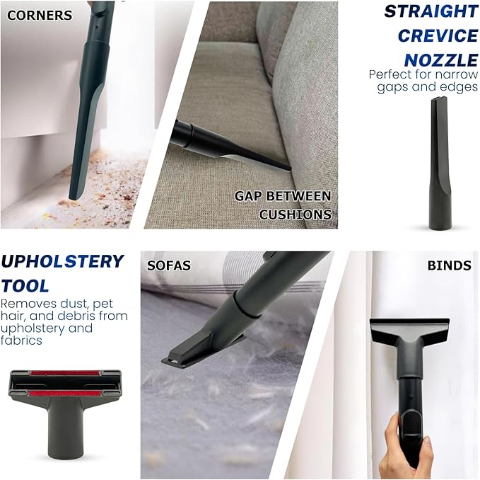 For Miele Vacuum Cleaner Attachments for Upholstery, Corners, Dusting & Car Detailing - Round Dust Brush, Crevice Tool, Upholstery Tool & More Compatible with Miele C1 C2 C3