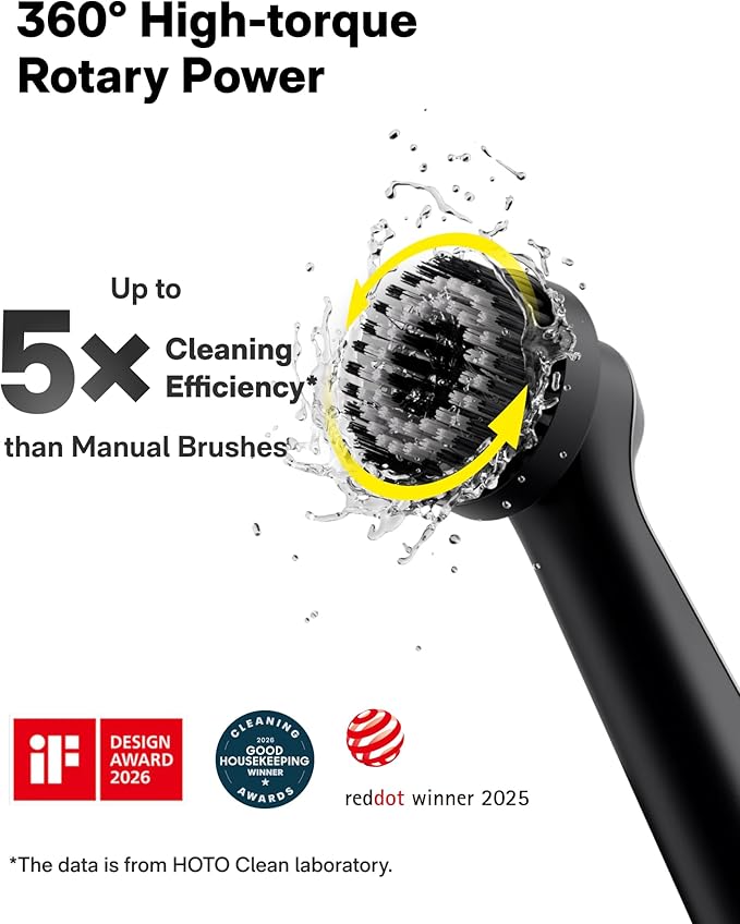 HOTO Wand™ Cordless Spin Scrubber, Electric Rechargeble Grout Cleaning Brush, IPX7 Waterproof Bathroom Scrubber, 12 Replaceable Brush Heads Version Power Scrubber for Grout, Tiles, Corners, Crevices