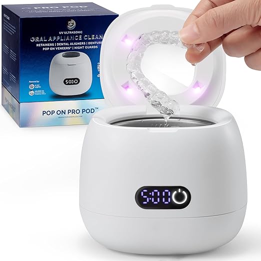 Ultrasonic Retainer Cleaner Machine for Invisalign – 45kHz Ultrasonic Cleaner for Dentures, Aligner & Mouth Guard with UV Light, 200ml Tank, Digital Timer – Dental Appliance & Night Guard Cleaning Pod
