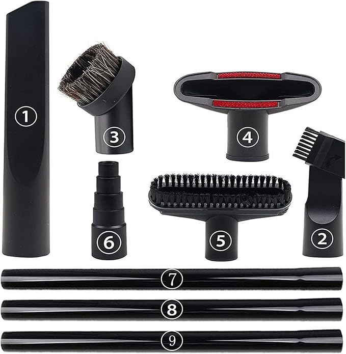 ANBOO Vacuum Attachments Set, 1 1/4 inch Vacuum Accessories Cleaning Kit Hardwood Floor Brush Attachments Extension Wands with Standard Hose Adapter, 9 Pack