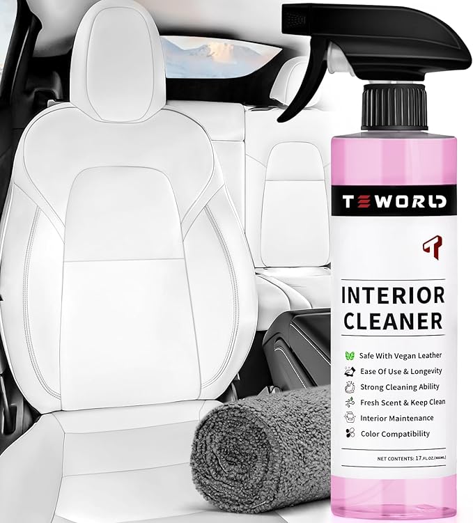 Tesla Seat Cleaner & Stain Remover, Interior Cleaner for White & Black Vegan Leather, Interior Cleaning Kit for Seats, Console, Dash, Model 3, Y, S, X, Cybertruck Accessories