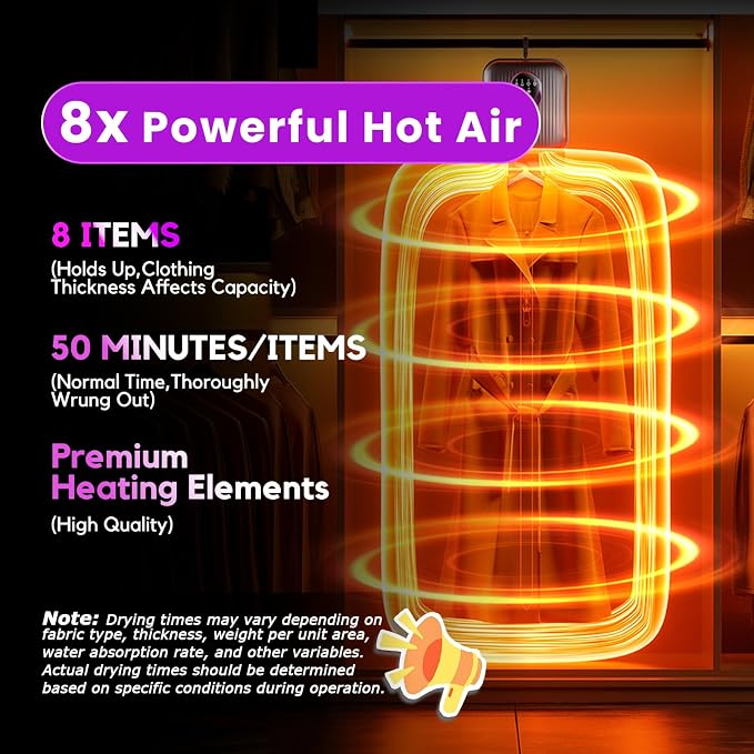 Portable Clothes Dryer, Mini Portable Dryer for Clothes, 50 Min/Items Normal Time, Time Setting, Micron-Level Deep Clean, Low Noise, Portable Dryers for Laundry, Apartments, RV, Travel (Grey)