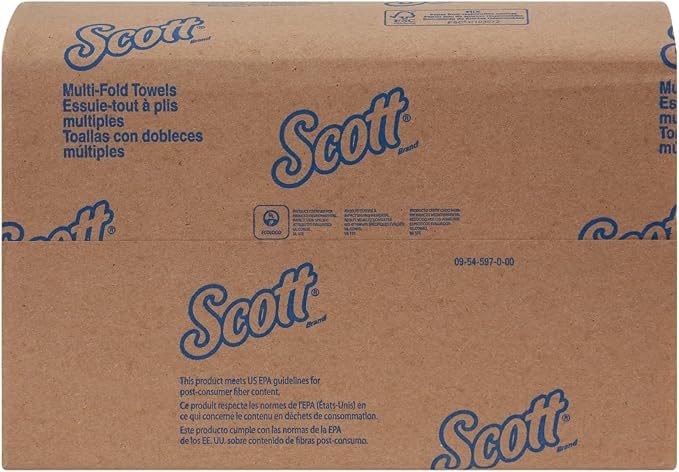 Scott Essential Multifold Paper Towels (01840) with Fast-Drying Absorbency Pockets, White, 16 Clips/Case, 250 Sheets/Clip, 4,000 Towels/Case - Pack of 3