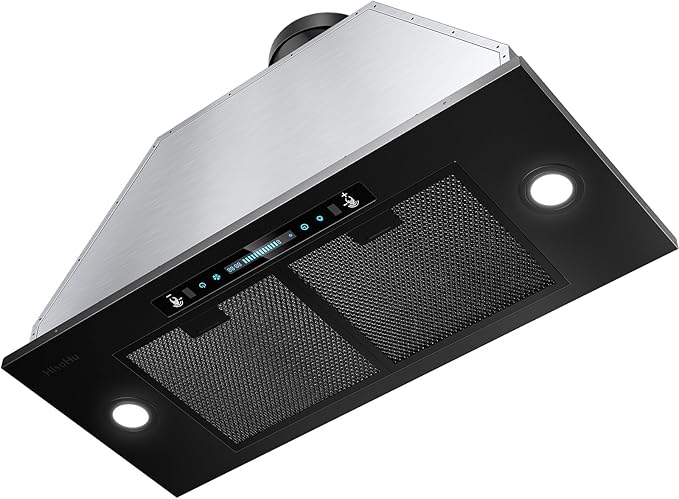 HisoHu Insert Range Hood 30 Inch / 36 Inch, 1200 CFM with Ducted Convertible Ductless(Kit Included), Stainless Stee Kitchen Vent Hood with 4 Speed Exhaust(30'', Black)