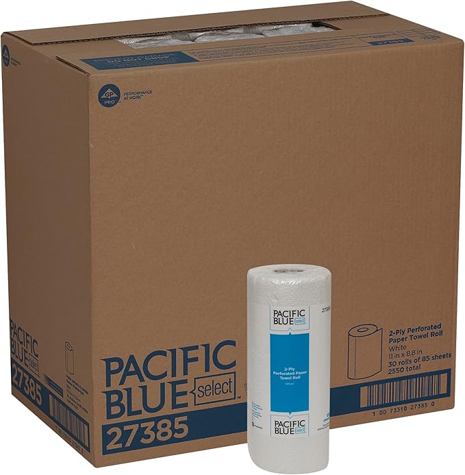 Georgia-Pacific Pacific Blue Select 2-Ply Perforated Roll Paper Towel, White, 85 Sheets Per Roll, 30 Rolls Per Case, 27385