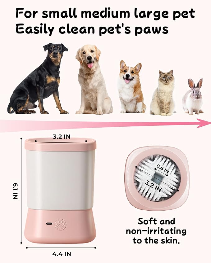 Electric Dog Paw Cleaner for Dogs，2 Speeds Automatic Dog Foot Paw Washer for Small Medium to Large Cat Dog Pet (Pink)